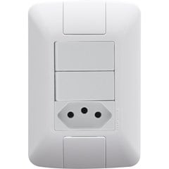 INTERRUPTOR DE EMBUTIR 2 TECLA + TOMADA COM PLACA 10A ARIA BRANCO - TRAMONTINA