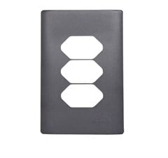 PLACA 4X2 P/TOMADA C/SUPORTE 3 PONTOS HORIZONTAL PRETO/GRAFITE - DICOMPEL