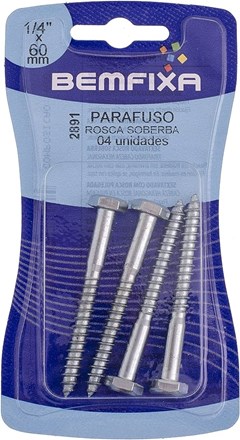 PARAFUSO SEXTAVADO ROSCA SOBERBA 1/4X65 C/02PCS - BEMFIXA