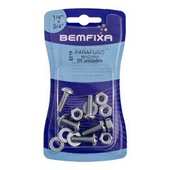 PARAFUSO FENDA P/MAQUINA C/PORCA/ARRUELA 1/4X3/4 C/5PCS - BEMFIXA