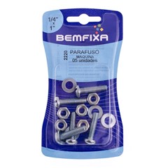 PARAFUSO FENDA P/MAQUINA C/PORCA/ARRUELA 1/4X1 C/5PCS - BEMFIXA