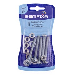 PARAFUSO FENDA P/MAQUINA C/PORCA/ARRUELA 1/4X2 C/5PCS - BEMFIXA