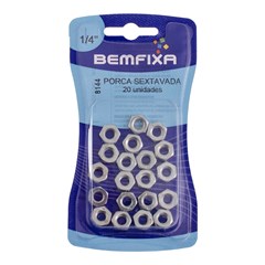 PORCA SEXTAVADA ZINCADO 1/4 C/20PCS - BEMFIXA