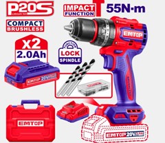 PARAFUSADEIRA FURADEIRA IMPACTO 13MM C/2 BATERIAS 55N-M BIVOLT - EMTOP