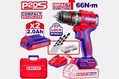 PARAFUSADEIRA FURADEIRA IMPACTO 13MM C/2 BATERIAS 66N-M BIVOLT - EMTOP