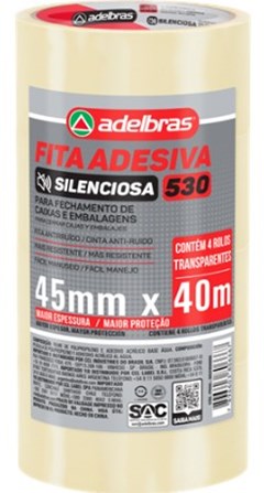 FITA ADESIVA TRANSPARENTE SILENCIOSA 45MMX40MTS  - ADELBRAS