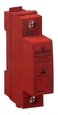 DISJUNTOR (DPS) UNIPOLAR PROTETOR CONTRA SURTOS 45KA CLASSE II VERMELHO - SOPRANO