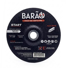 DISCO CORTE ABRASIVO P/INOX 180X1.6X22.23MM - BARAO