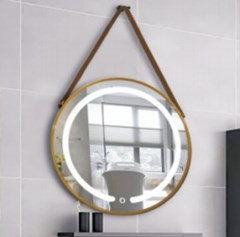 ESPELHO LUMIERE REDONDO C/CINTA E LED 60CM DOURADO - PARCE
