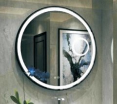 ESPELHO CRISTAL REDONDO C/LED 60CM PRETO - PARCE