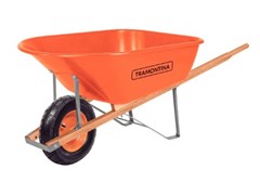 CARRINHO DE MAO CACAMBA PLASTICA LARANJA 110L BRACO MADEIRA - TRAMONTINA