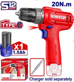 PARAFUSADEIRA FURADEIRA C/1 BATERIA 0.8-10MM 12V 20N-M S/CARREGADOR- EMTOP