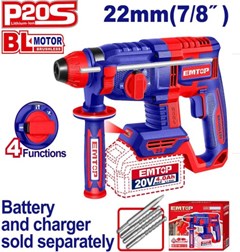 MARTELETE ROTATIVO 22MM 20V S/BATERIA C/KIT PONTEIROS - EMTOP