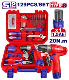 JOGO DE FERRAMENTAS C/FURADEIRA 12V 129 PCS - EMTOP