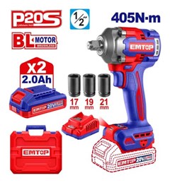 CHAVE DE IMPACTO 405N-M 1/2 C/2 BATERIAS 2AH - EMTOP