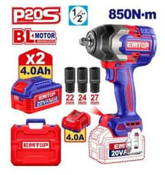 CHAVE DE IMPACTO 850N-M 1/2 C/2 BATERIAS 4AH - EMTOP