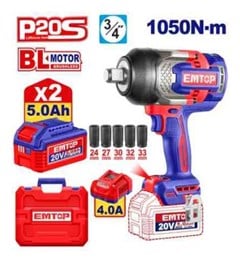 CHAVE DE IMPACTO 1050N-M 3/4 C/2 BATERIAS 5AH - EMTOP