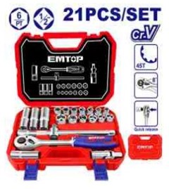 JOGO DE SOQUETES 1/2” 21 PCS - EMTOP
