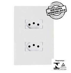 TOMADA EMBUTIR C/PLACA DUPLA 2P+T 10A 250V MONOBLOCO BRANCA - ILUMI