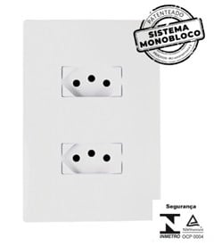TOMADA EMBUTIR C/PLACA DUPLA 2P+T 20A 250V MONOBLOCO BRANCA - ILUMI