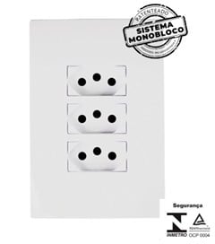 TOMADA EMBUTIR C/PLACA TRIPLA 2P+T 20A 250V MONOBLOCO BRANCA - ILUMI