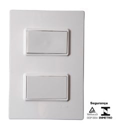 INTERRUPTOR DE EMBUTIR 2 TECLA COM PLACA SIMPLES 10A 250V VIVAZ BRANCO - ILUMI