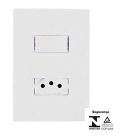 INTERRUPTOR DE EMBUTIR 1 TECLA + TOMADA COM PLACA SIMPLES 10A 250V BRANCO - ILUMI