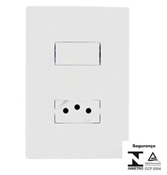 INTERRUPTOR DE EMBUTIR 1 TECLA + TOMADA COM PLACA SIMPLES 20A 250V BRANCO - ILUMI