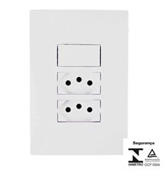INTERRUPTOR DE EMBUTIR 1 TECLA + 2 TOMADAS COM PLACA SIMPLES 10A 250V BRANCO - ILUMI