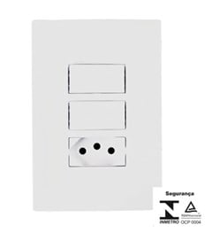 INTERRUPTOR DE EMBUTIR 2 TECLAS + 1 TOMADA COM PLACA SIMPLES 10A 250V BRANCO - ILUMI