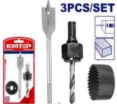 KIT BROCA P/MAD E SERRA COPO C/GUIA 3PCS - EMTOP