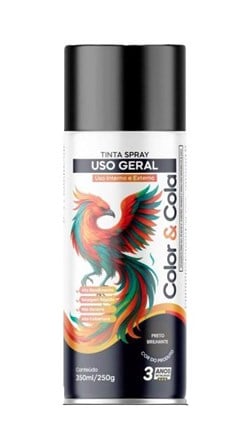 TINTA SPRAY USO GERAL 350ML PRETO BRILHANTE - COLOR&COLA