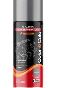 TINTA SPRAY ALTA TEMPERATURA 350ML ALUMINIO - COLOR&COLA